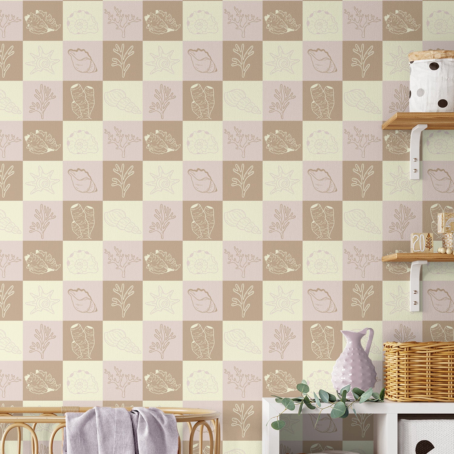 Gingham Marine Life-wallpaper-eco-friendly-easy-removal-Gioia Wall Art-2