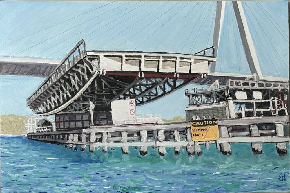 Glebe Island and ANZAC Bridges-by-Geoff Hargraves-original art-Gioia