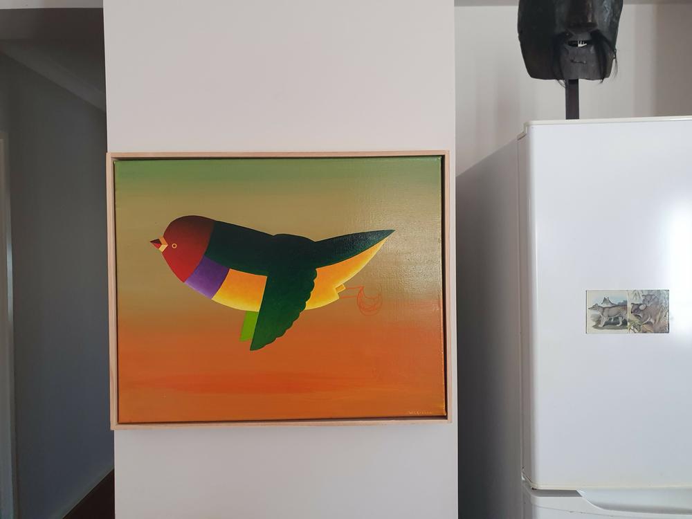 Gouldian Finch across Red Desert-by-John Graham-original art-Gioia