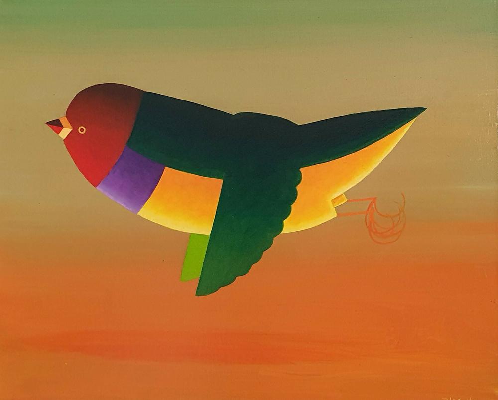 Gouldian Finch across Red Desert-by-John Graham-original art-Gioia