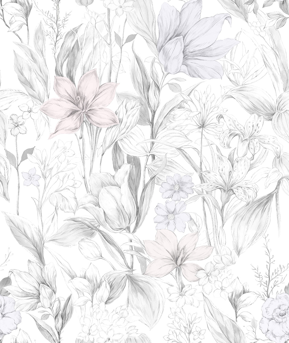 Grey And Blush Floral-wallpaper-eco-friendly-easy-removal-Gioia Wall Art-1