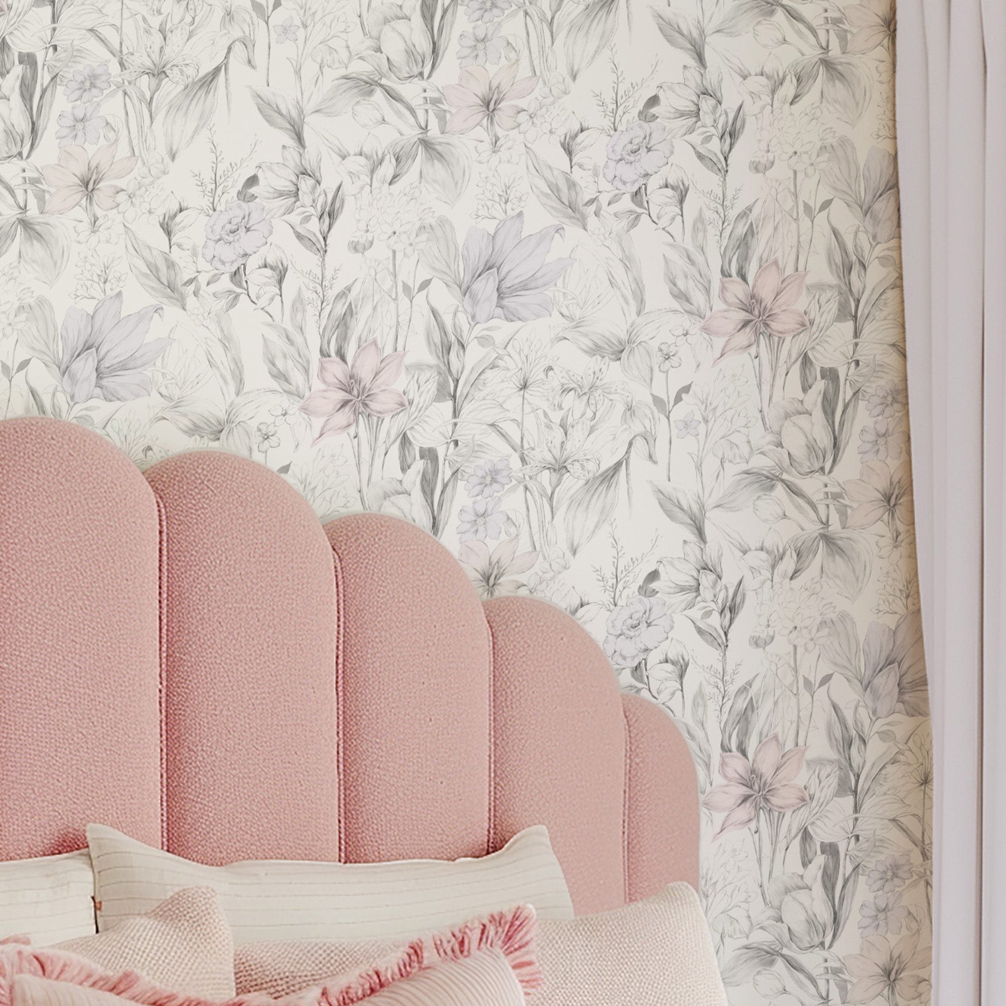Grey And Blush Floral-wallpaper-eco-friendly-easy-removal-Gioia Wall Art-2