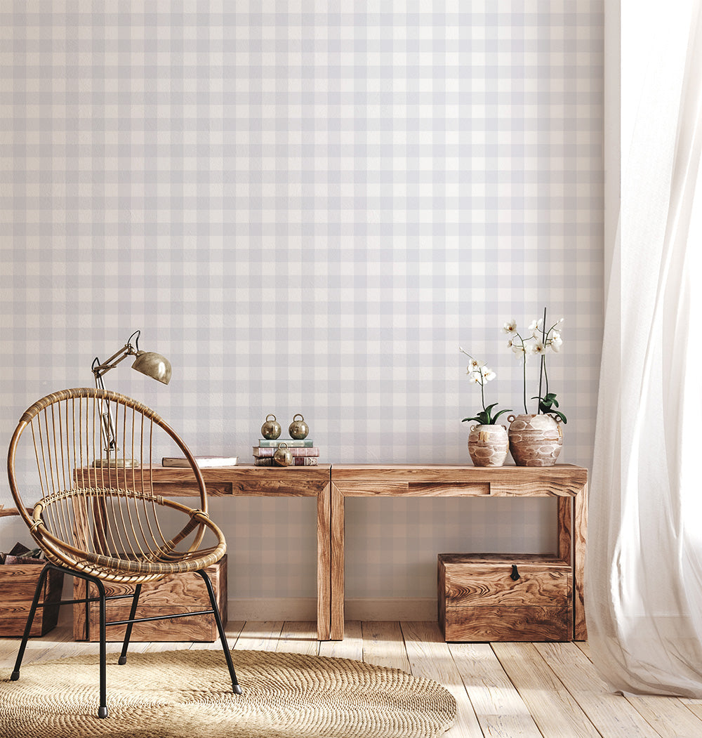 Grey Blue Gingham Wallpaper