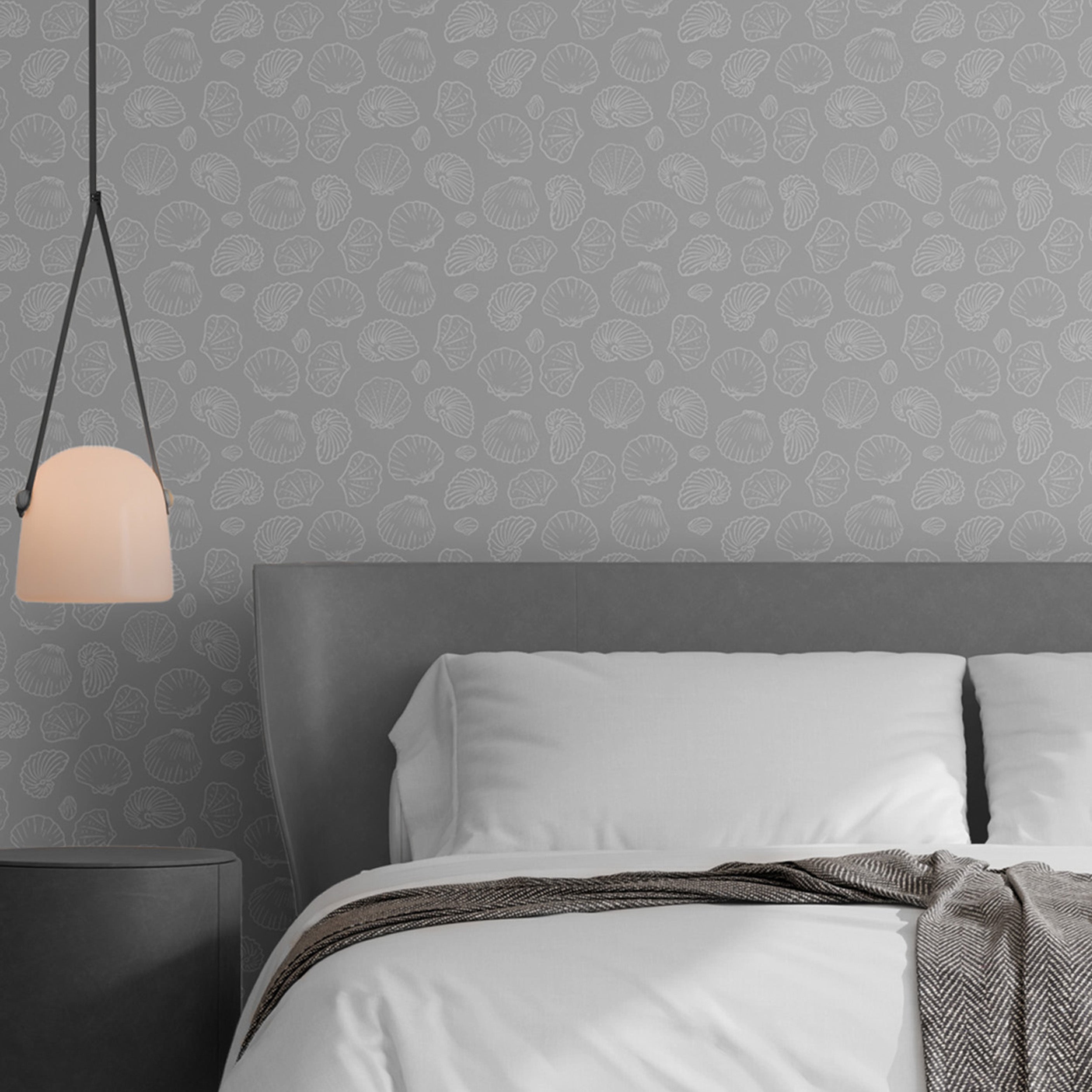 Grey Seashells-wallpaper-eco-friendly-easy-removal-Gioia Wall Art-2