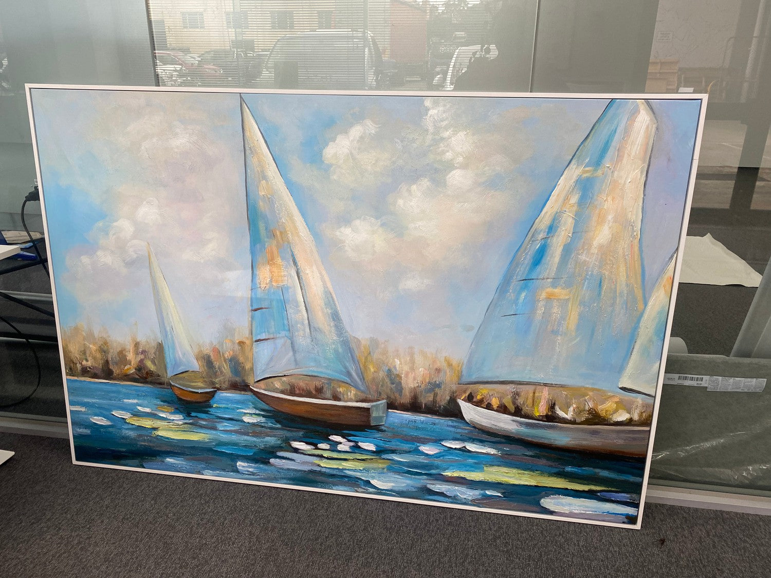 Sailing At Midday, Hand-Painted Canvas, 120x180cm, white frame