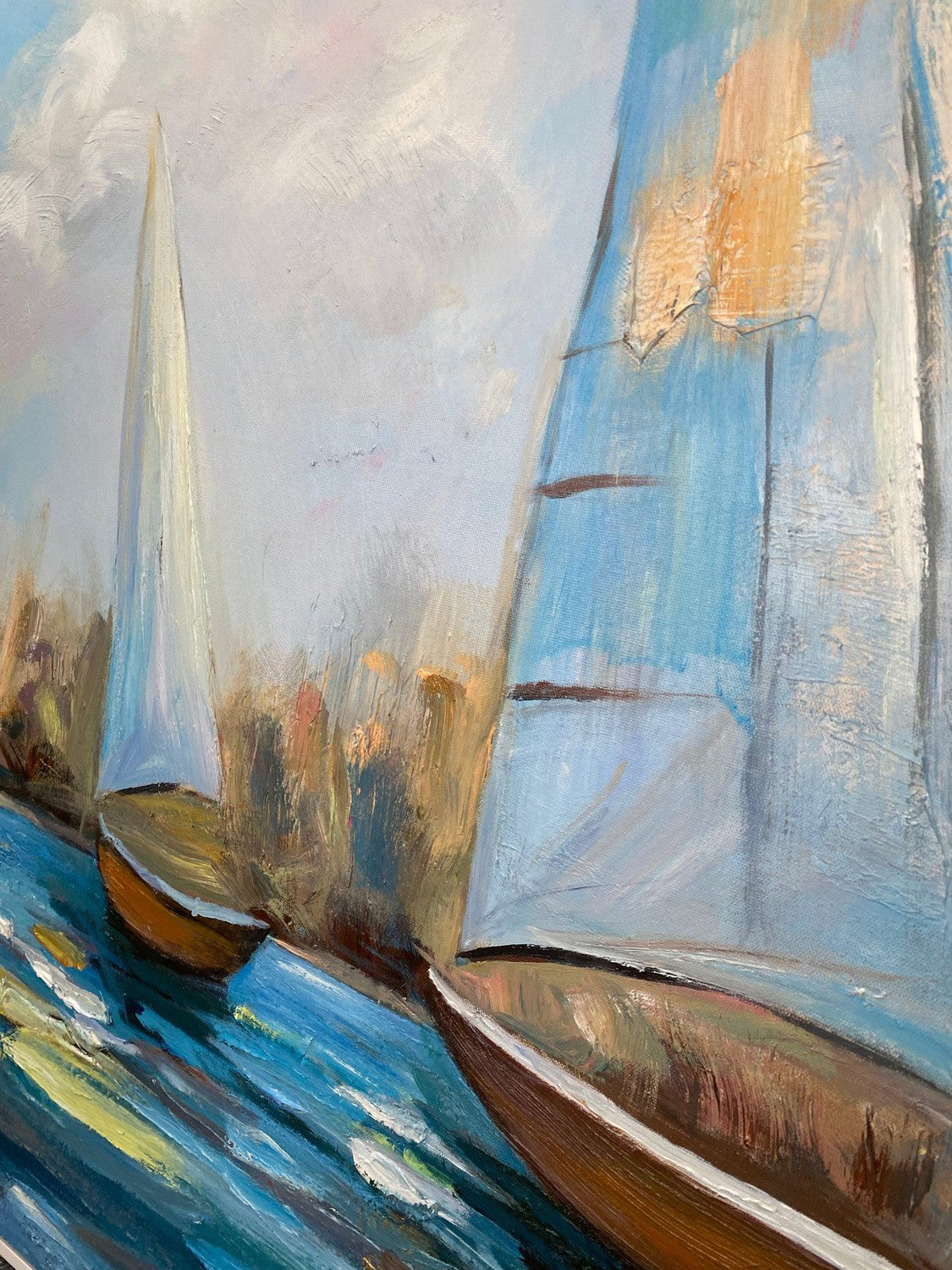 Sailing At Midday, Hand-Painted Canvas, 120x180cm, white frame