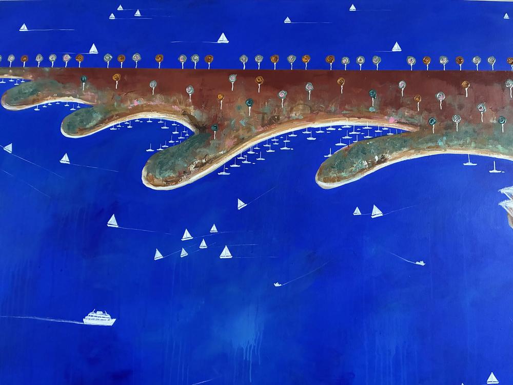 Into the Blue, Beyond the Harbour-by-Peter Taylor Original Art-original art-Gioia