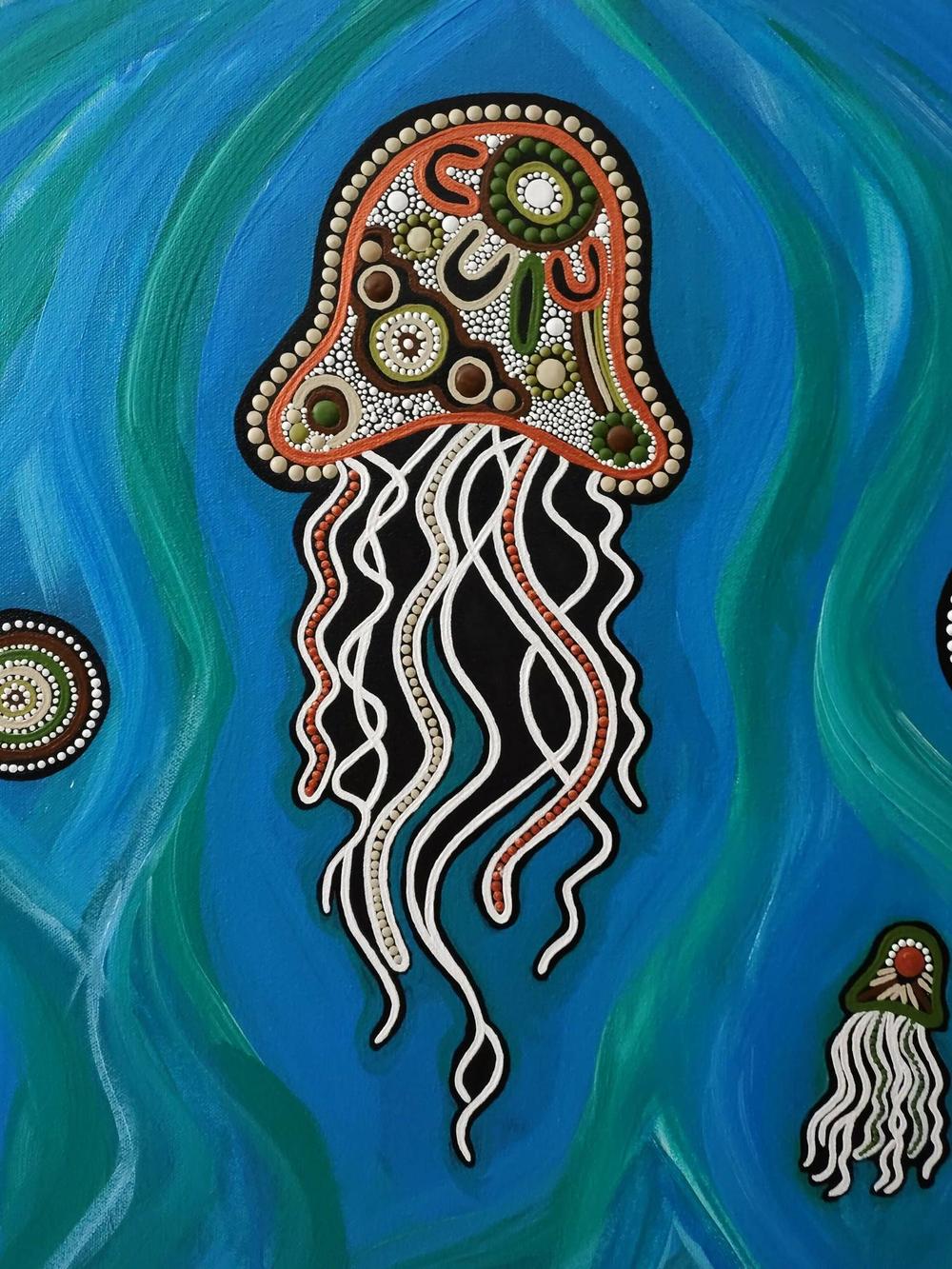 Jelly fish mob in deep water dreaming , Original Artwork-by-Emma Rigney-original art-Gioia