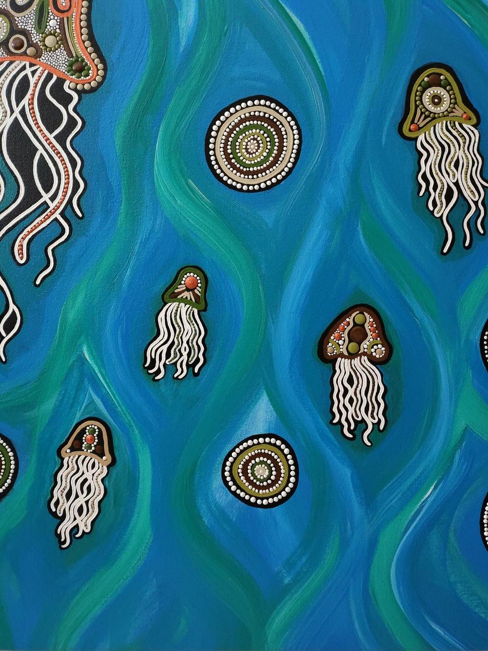 Jelly fish mob in deep water dreaming , Original Artwork-by-Emma Rigney-original art-Gioia