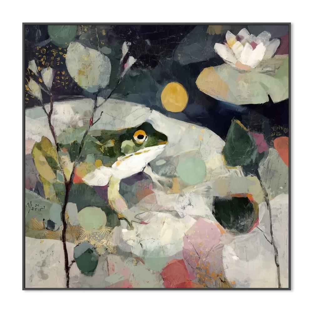 Frog on Lily Pad Under Night Moon