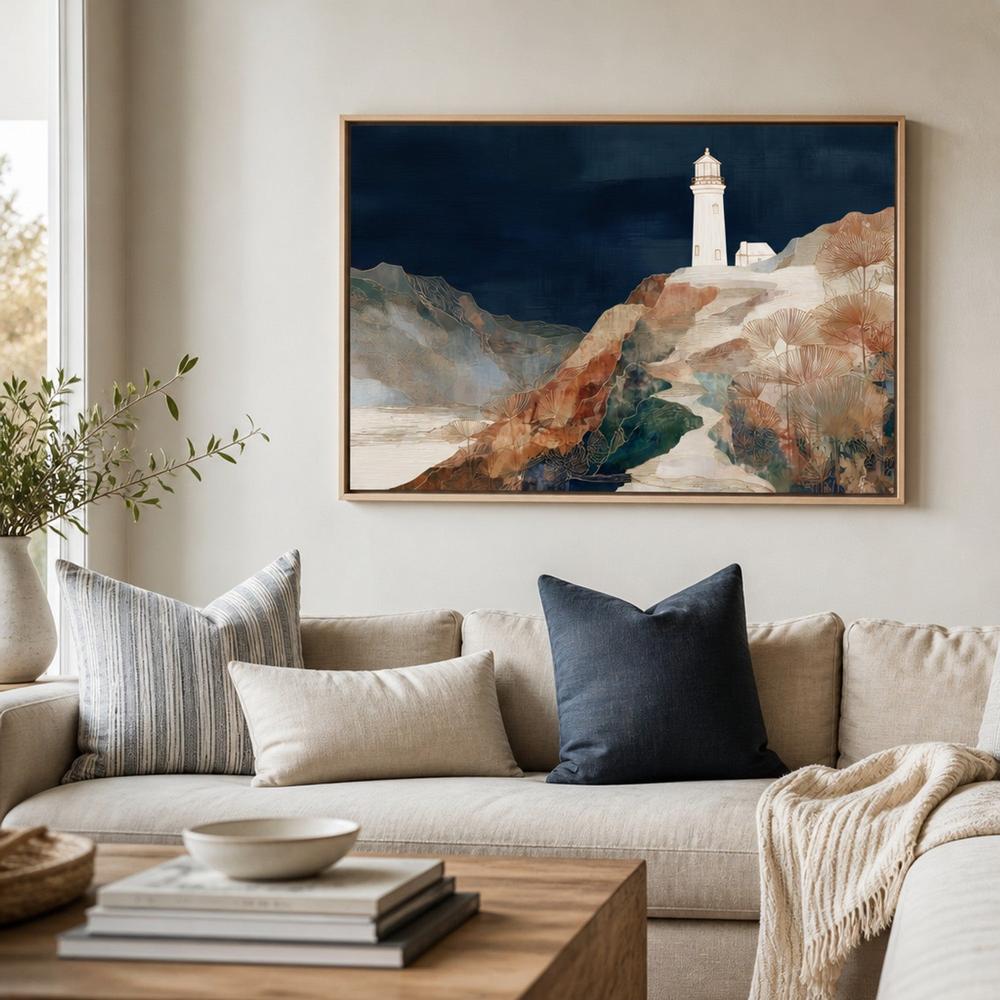 Coastal Lighthouse at Night