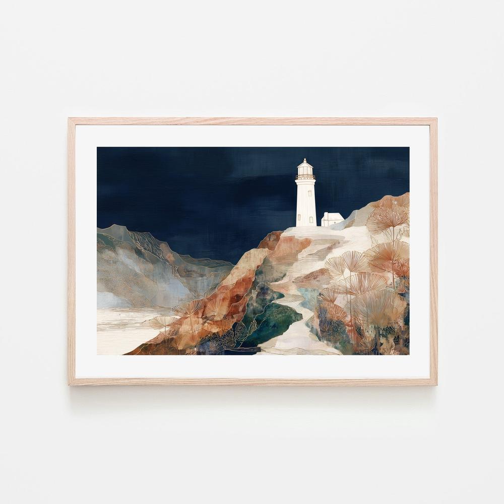 Coastal Lighthouse at Night