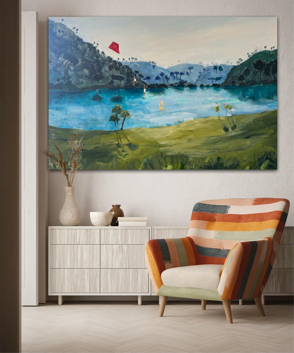 Kite Flying and Mountains, Original Hand-Painted Canvas By Meredith Howse-by-Meredith Howse-original art-Gioia