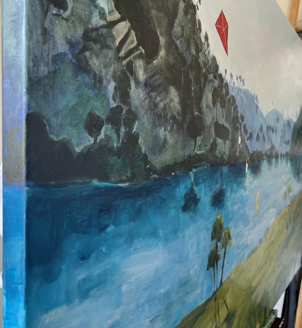 Kite Flying and Mountains, Original Hand-Painted Canvas By Meredith Howse-by-Meredith Howse-original art-Gioia