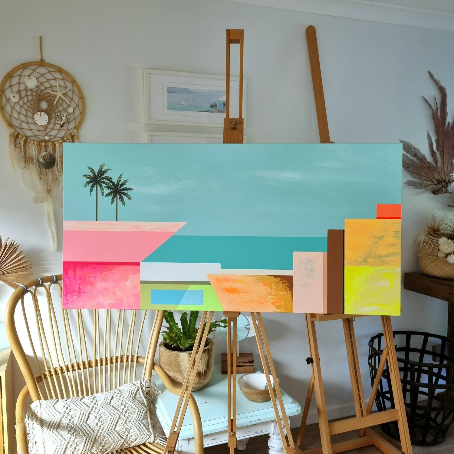 Casas De La Costa #2, Original Hand-Painted Canvas By Michelle Jirsensky