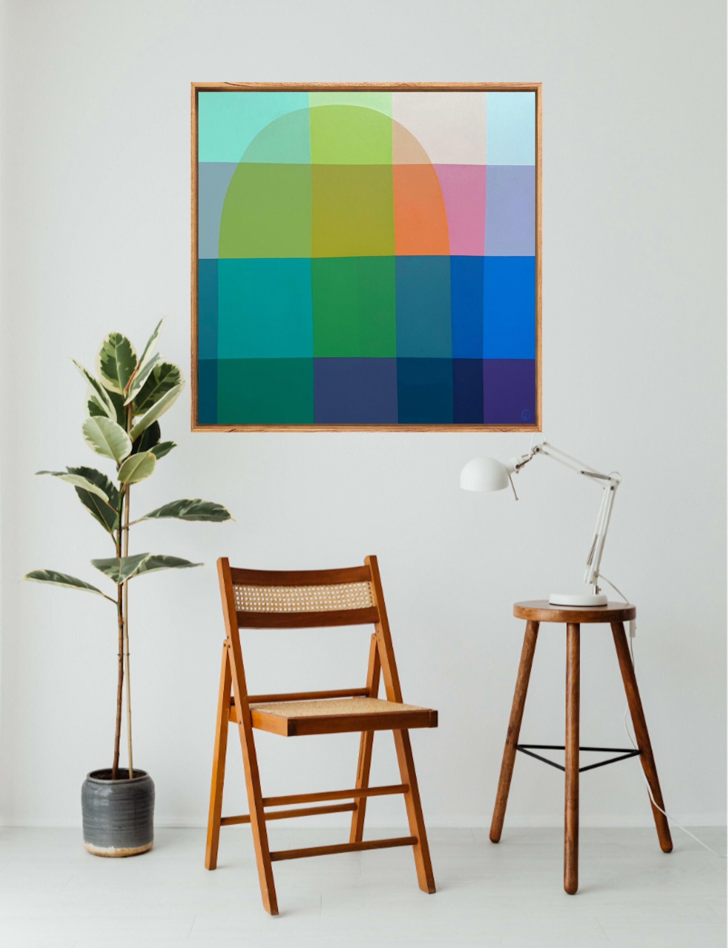 Charlotte De Pace_Bright Side_Abstract Painting_Insitu Above Chair_Gioia Wall Art