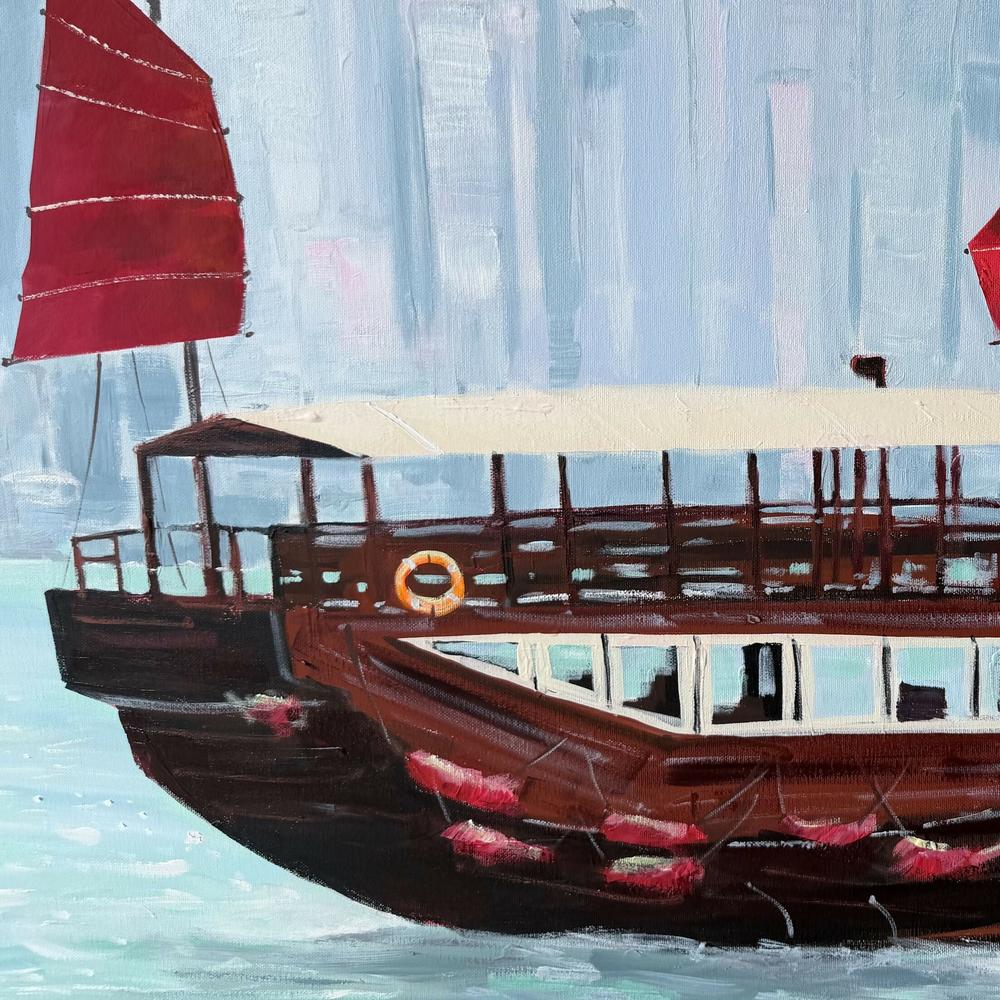 Hong Kong Harbour. Original hand-painted artwork by Meredith Howse.