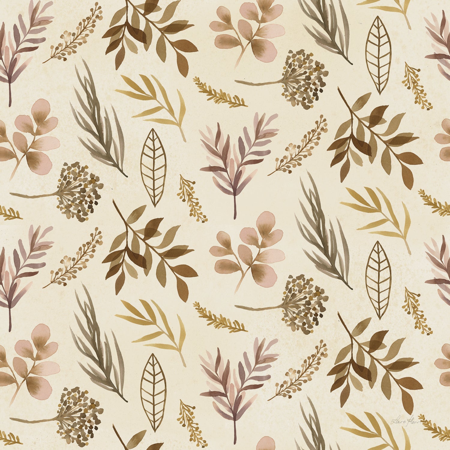Leaf and Stem Pattern, Style A, Wallpaper
