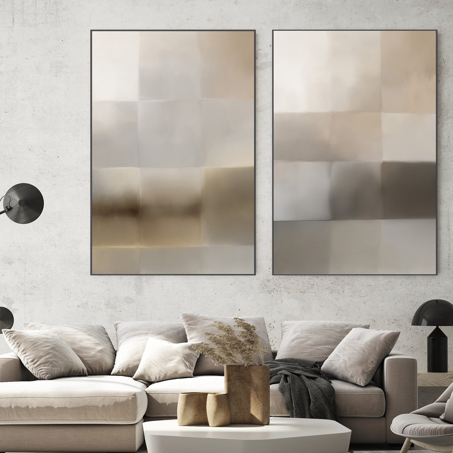 Next Time, Neutral Abstract, Style A & B, Set Of 2 , By Karine Tonial Grimm