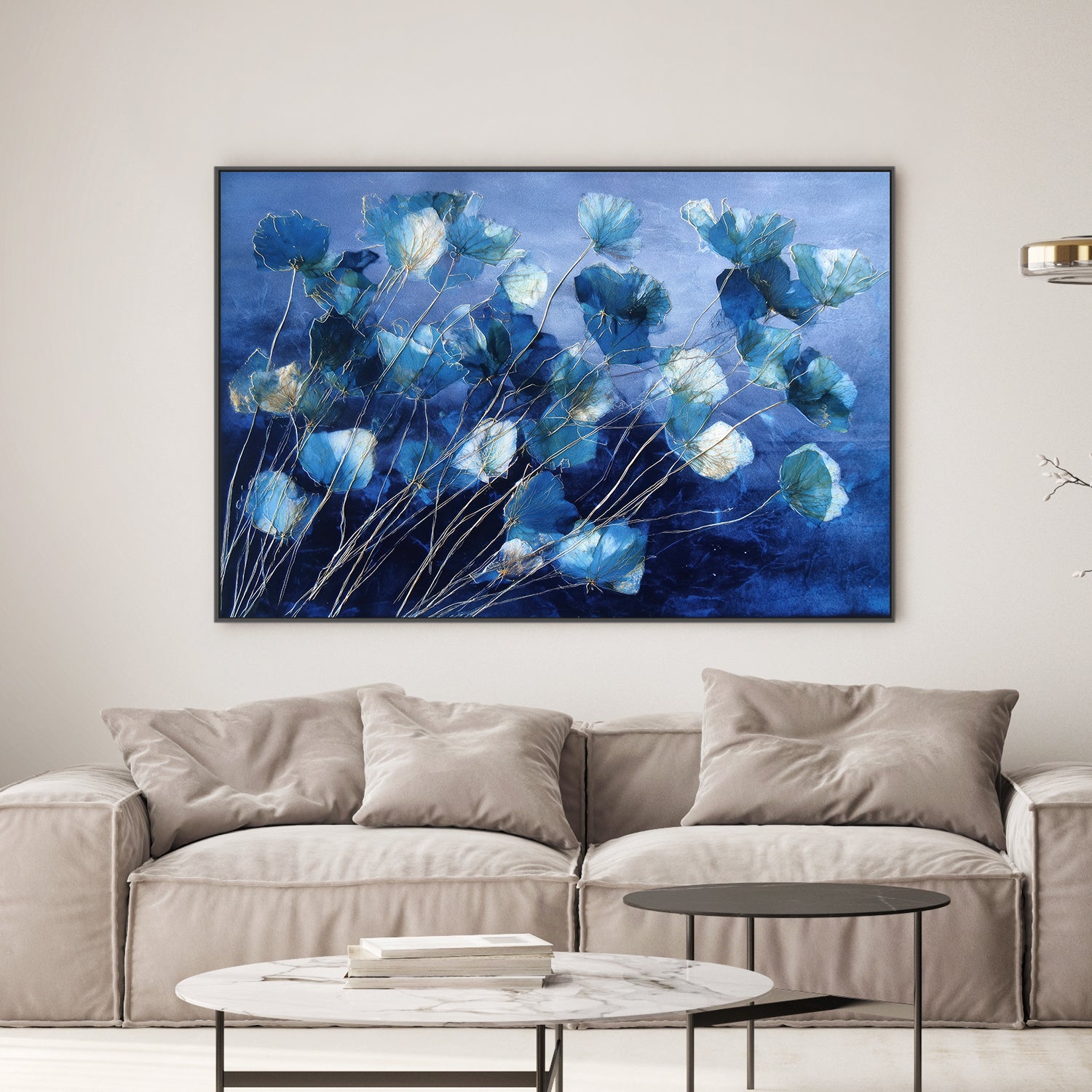 Indigo Flowers with Gold Lines