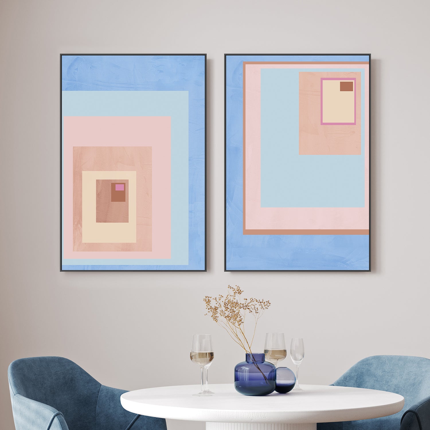 Pink Block Colour, Style A & B, Set Of 2