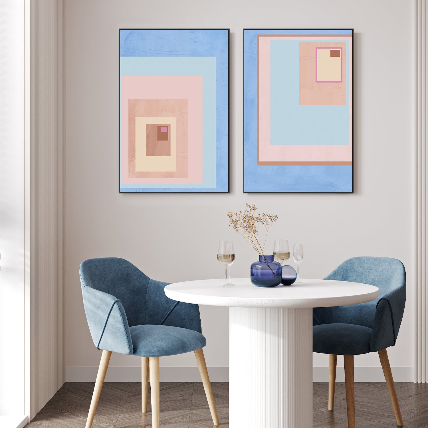 Pink Block Colour, Style A & B, Set Of 2
