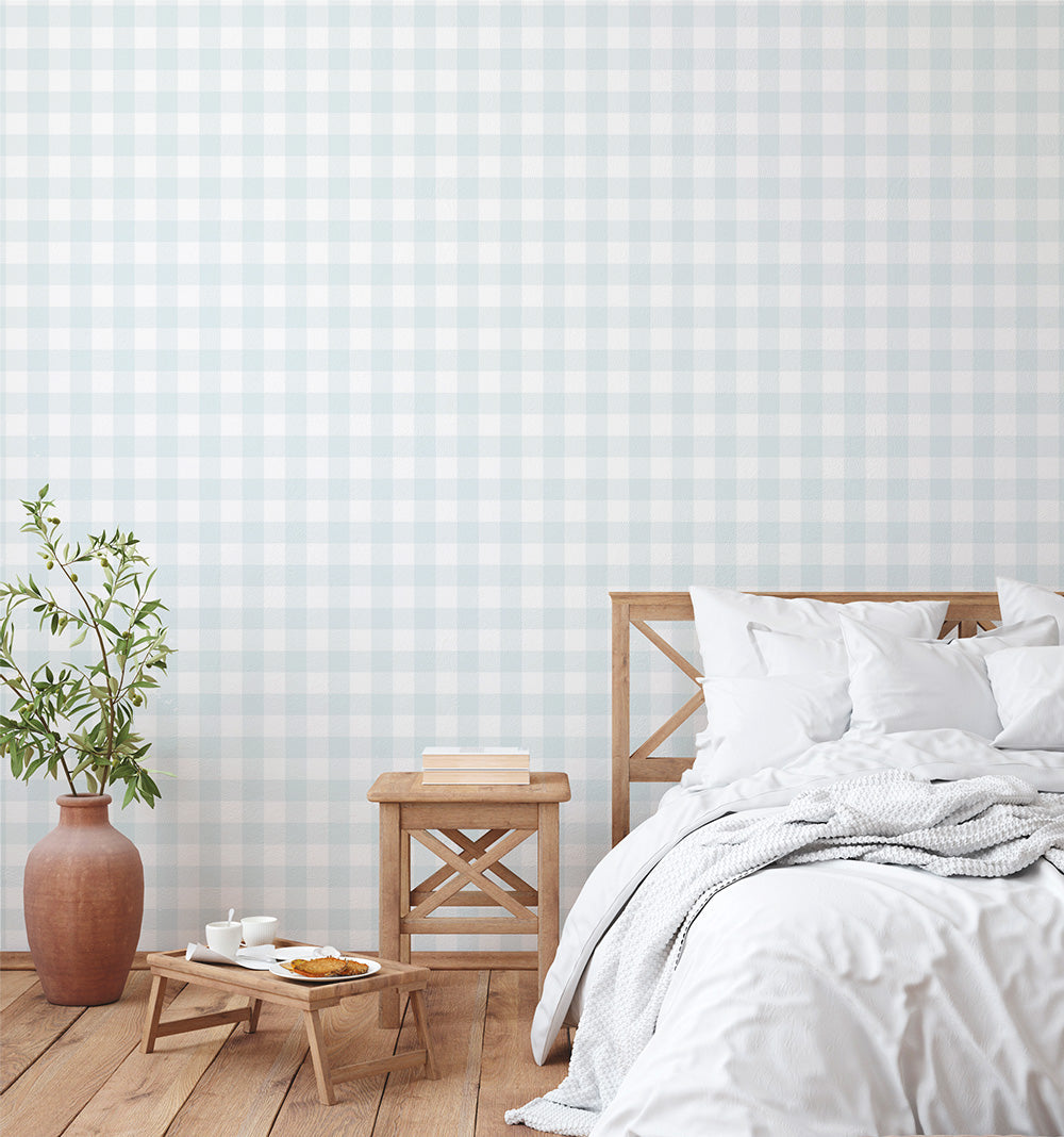 Light Blue Gingham Wallpaper