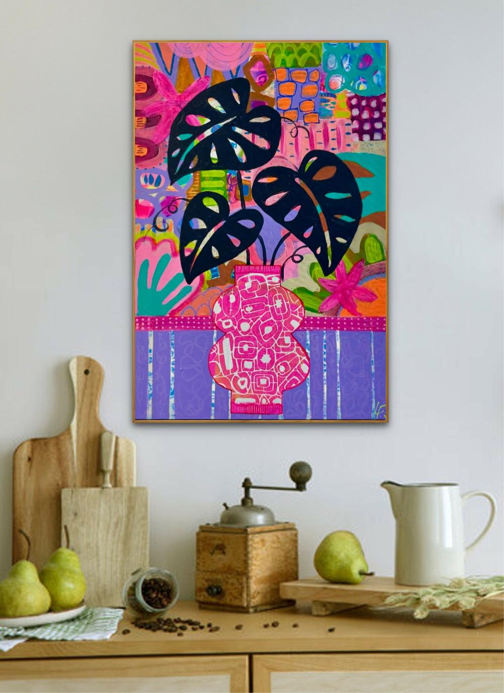 Midnight Monstera-by-Lindy Farley-original art-Gioia