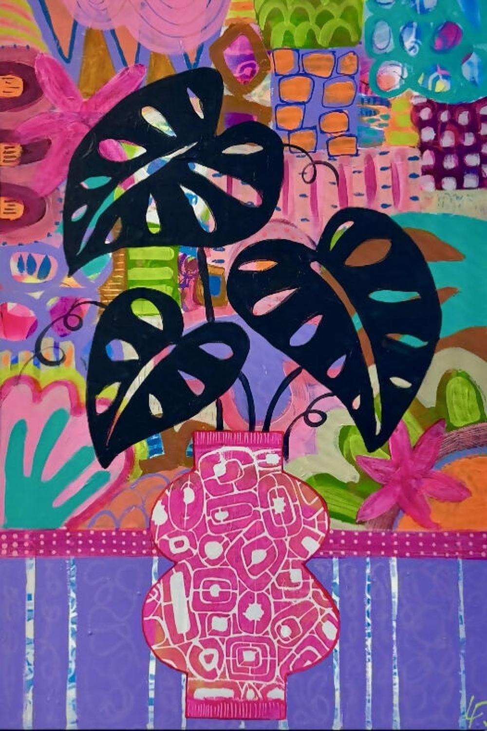 Midnight Monstera-by-Lindy Farley-original art-Gioia