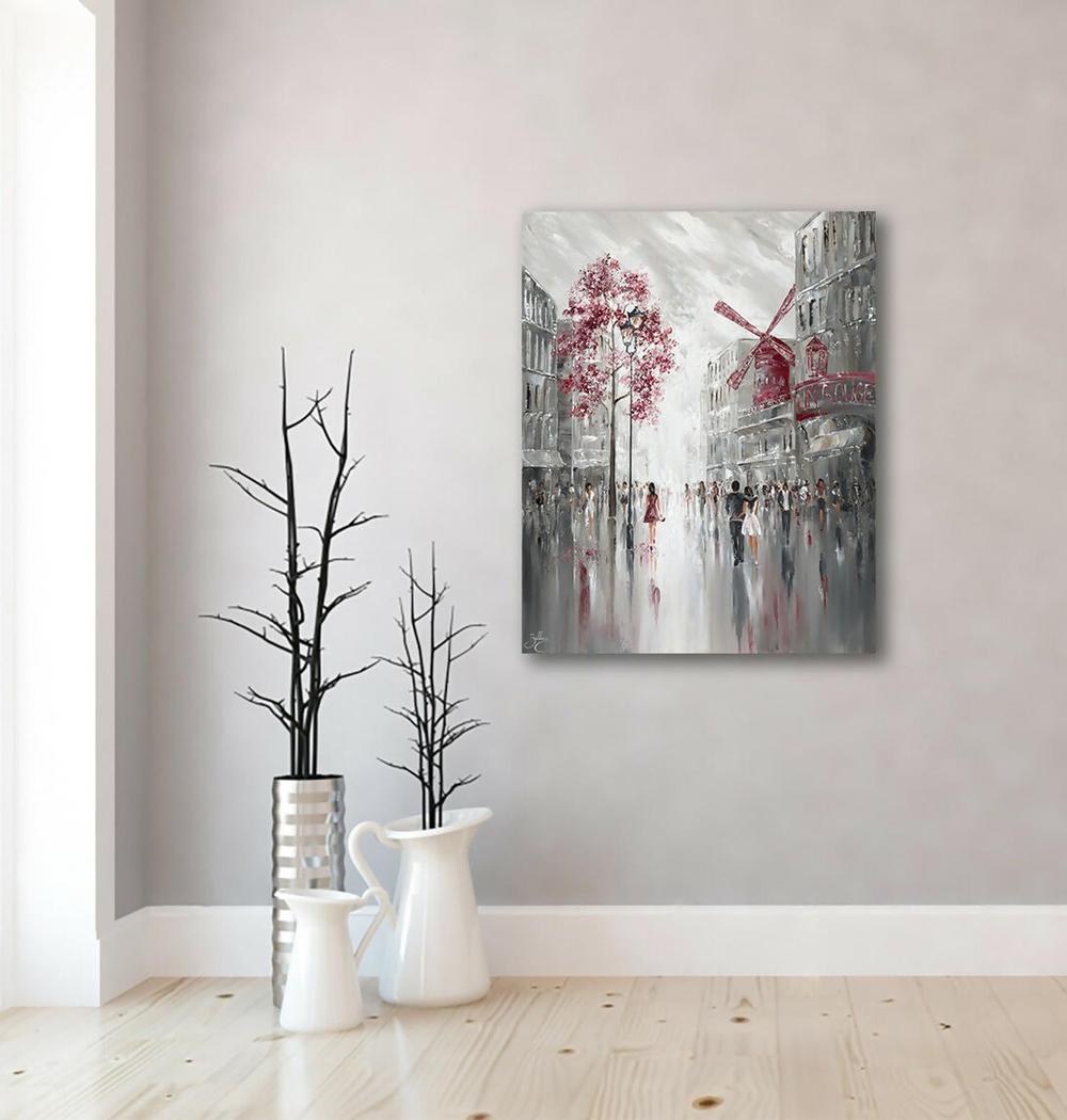 Moulin Rouge Streetscape , Original Hand-Painted Canvas By Isabella Karolewicz-by-Isabella Karolewicz-original art-Gioia