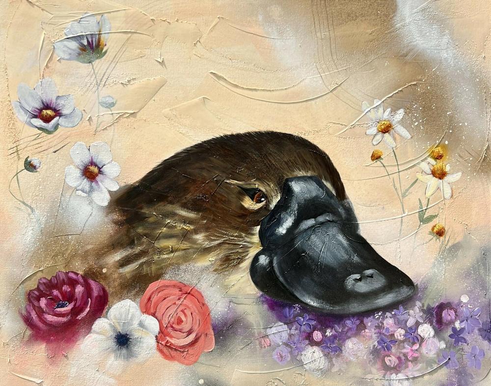 Nuzzled In Flowers, Original Hand-Painted Canvas By Emily Birdsey-by-Emily Birdsey-original art-Gioia