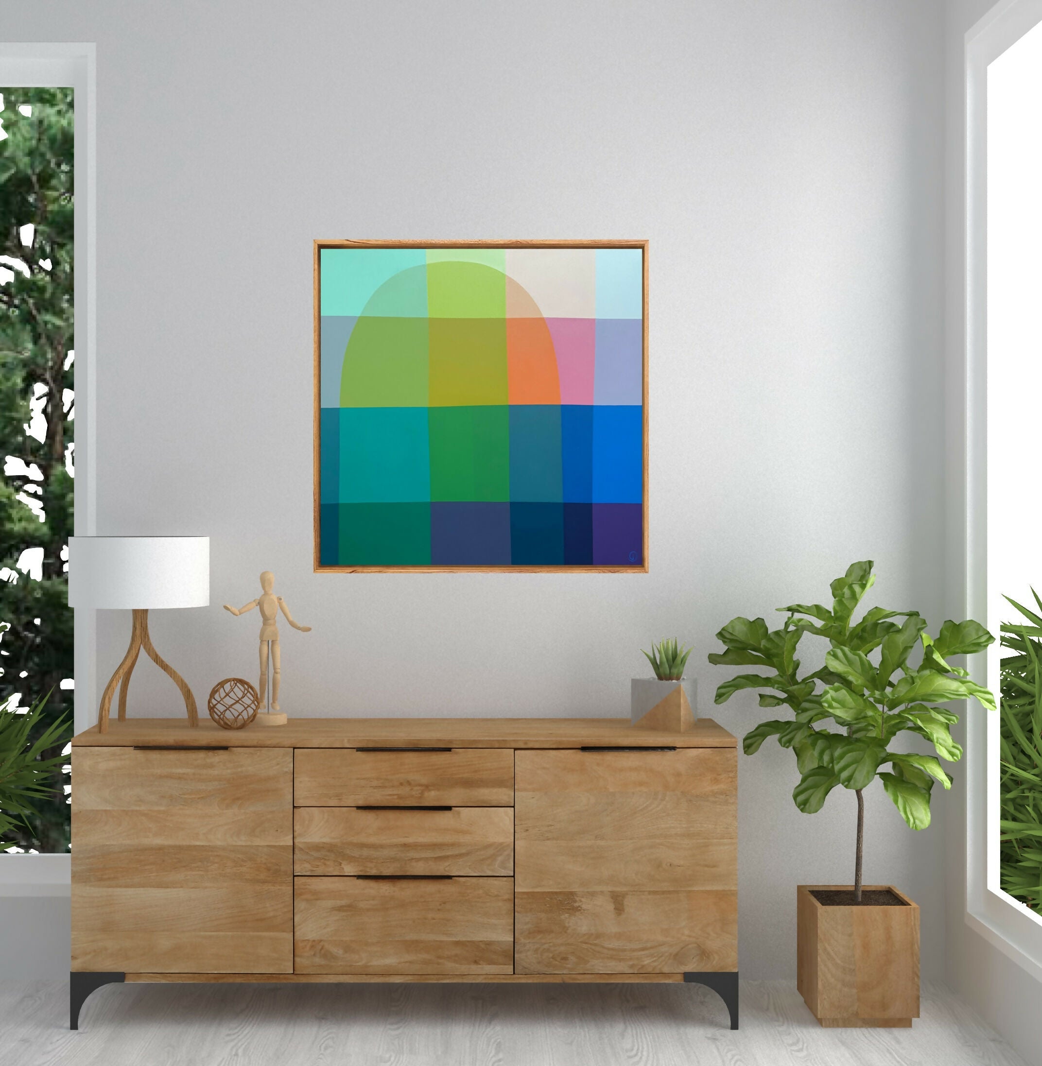Charlotte De Pace_Bright Side_Abstract Painting_Insitu Above Sideboard_Gioia Wall Art