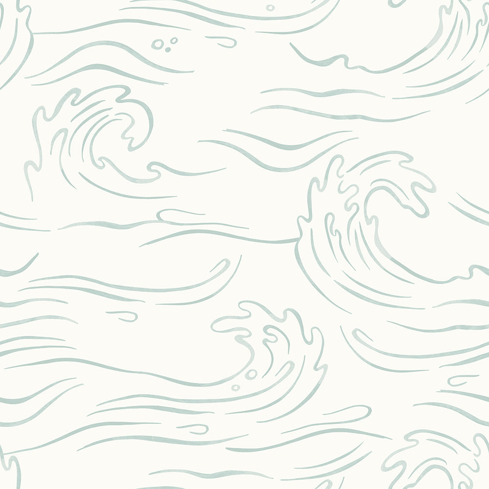 Ocean Waves, Seafoam Green-wallpaper-eco-friendly-easy-removal-Gioia Wall Art-1