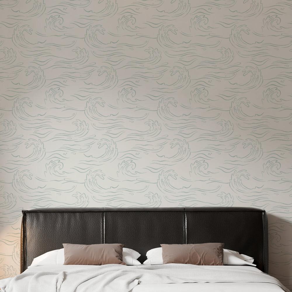 Ocean Waves, Seafoam Green-wallpaper-eco-friendly-easy-removal-Gioia Wall Art-2
