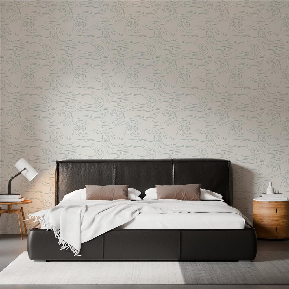 Ocean Waves, Seafoam Green-wallpaper-eco-friendly-easy-removal-Gioia Wall Art-5