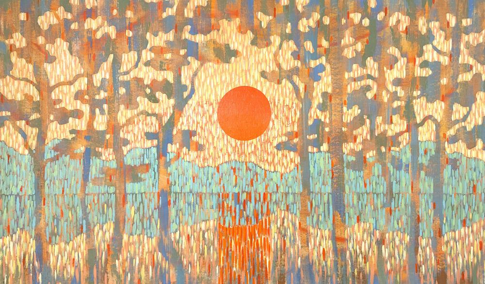 Orange Sun Over the Lake - Original Painting-by-Ekaterina Prisich Original Art-original art-Gioia