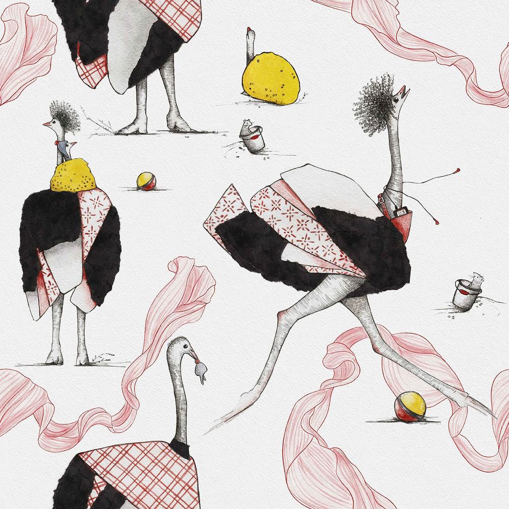 Ostriches-wallpaper-eco-friendly-easy-removal-Iryna Mushkarova-1