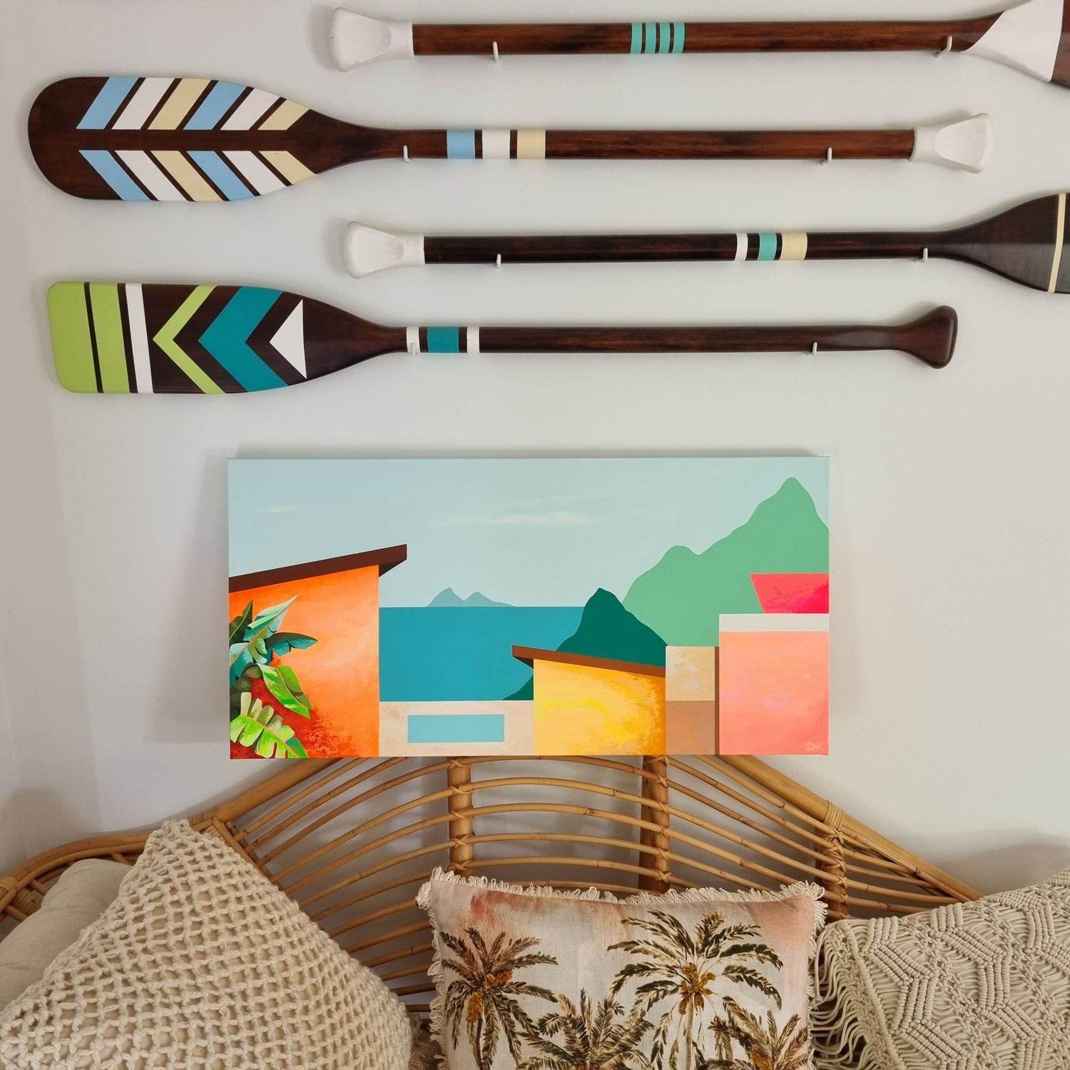 Casas De La Isla #1, Original Hand-Painted Canvas By Michelle Jirsensky