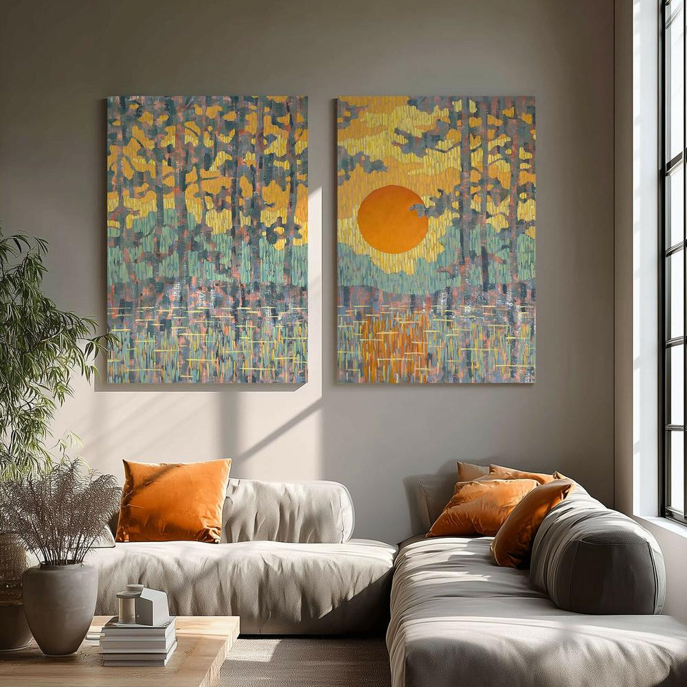 Pine Coast at Sunset. Diptych / Set of 2 Original Artworks-by-Ekaterina Prisich-original art-Gioia