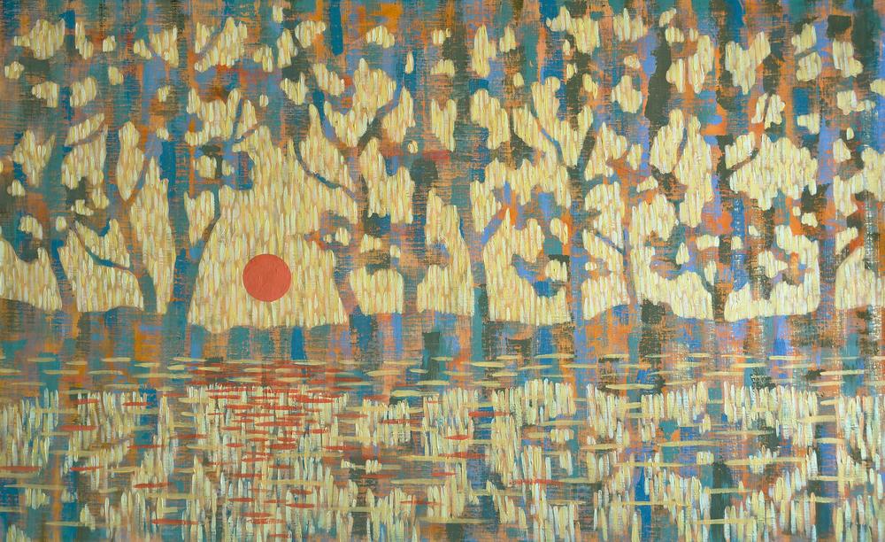 Pine Reflections at Sunset , Original Artwork-by-Ekaterina Prisich-original art-Gioia