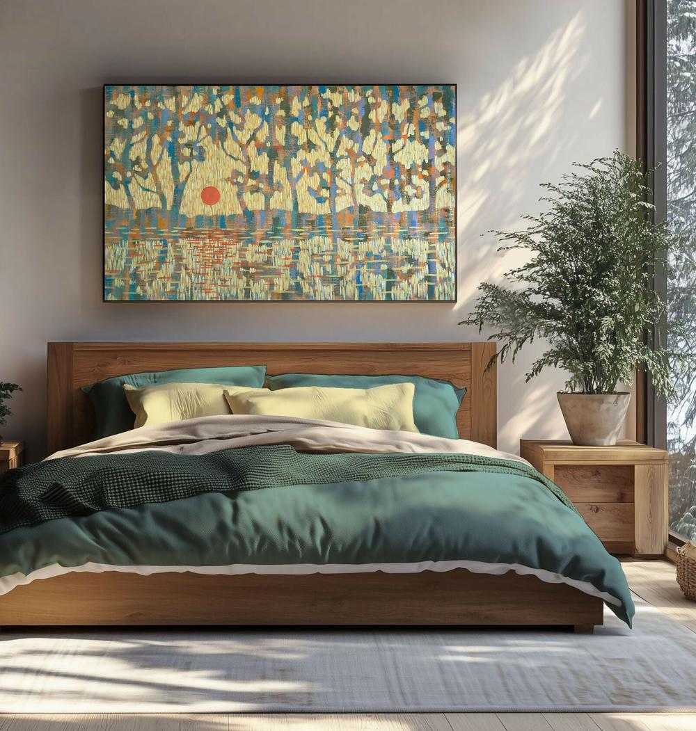 Pine Reflections at Sunset , Original Artwork-by-Ekaterina Prisich-original art-Gioia
