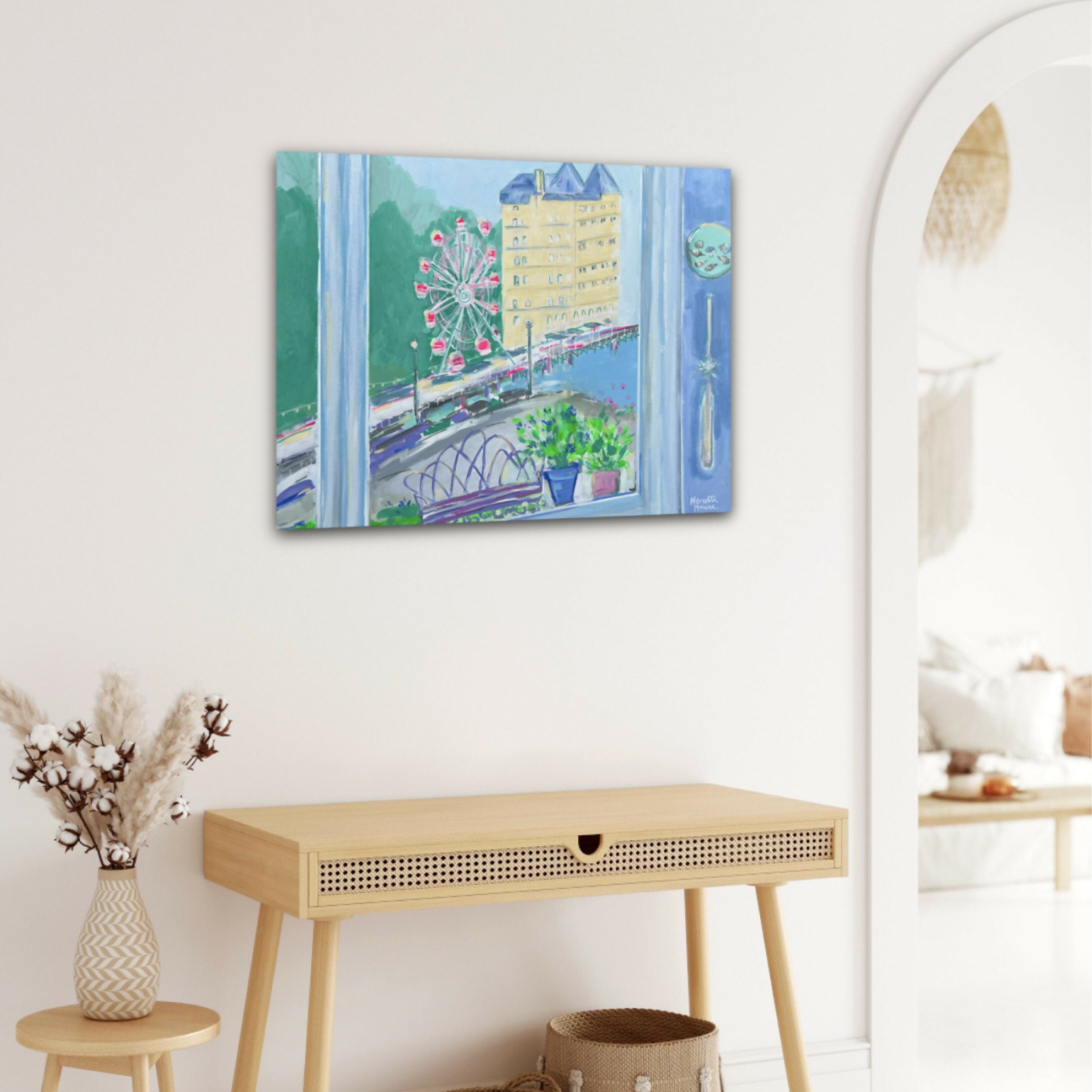 Summer on Llandudno Pier. Original hand-painted artwork by Meredith Howse.