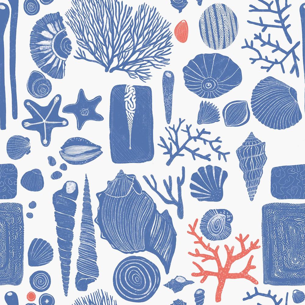 Reef Souvenirs, Blue and Coral-wallpaper-eco-friendly-easy-removal-Iryna Mushkarova-1