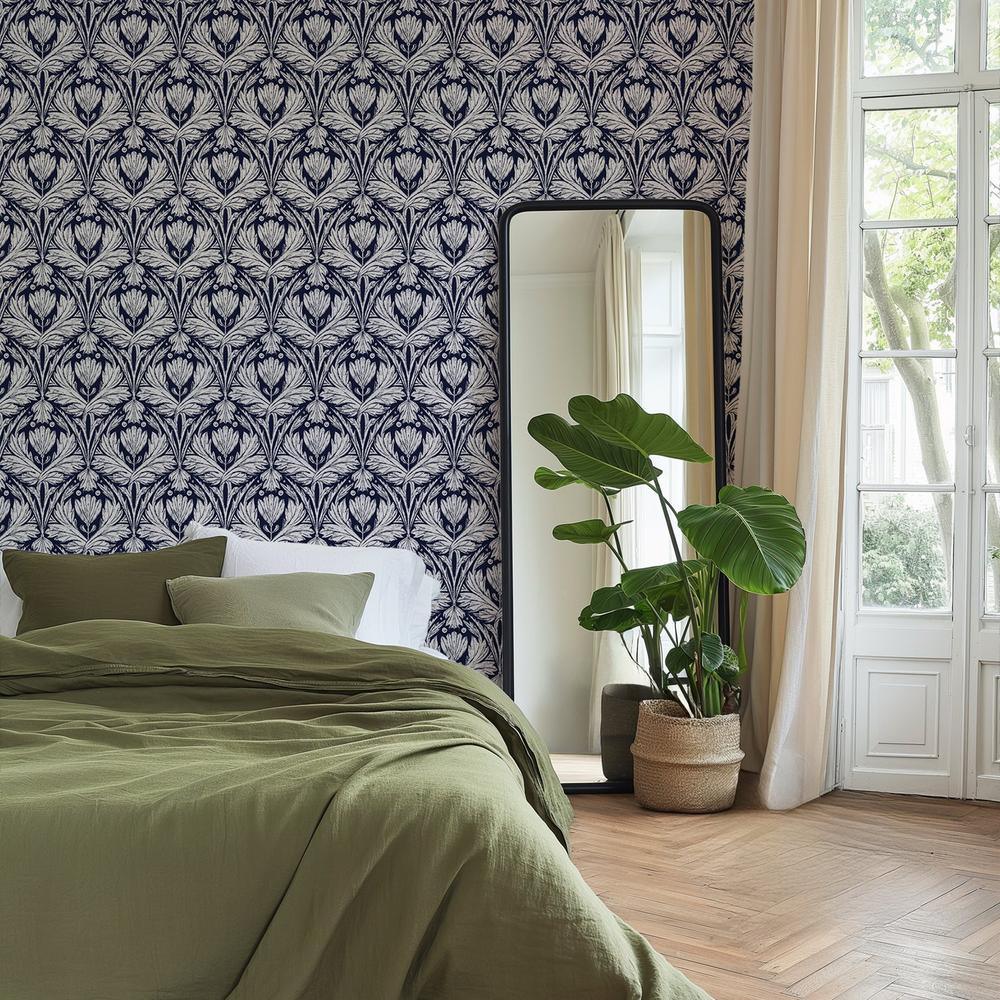 Rome Solo Pattern, Neon Navy-wallpaper-eco-friendly-easy-removal-Iryna Mushkarova-3