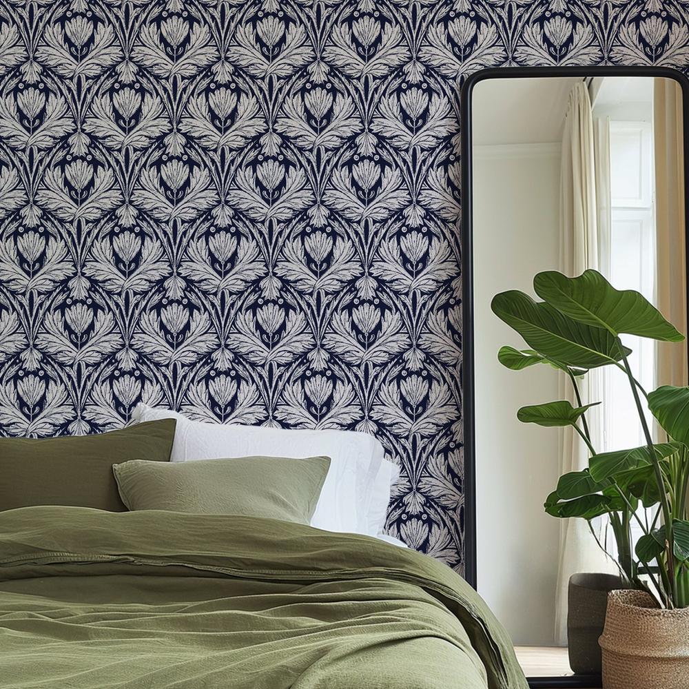 Rome Solo Pattern, Neon Navy-wallpaper-eco-friendly-easy-removal-Iryna Mushkarova-4
