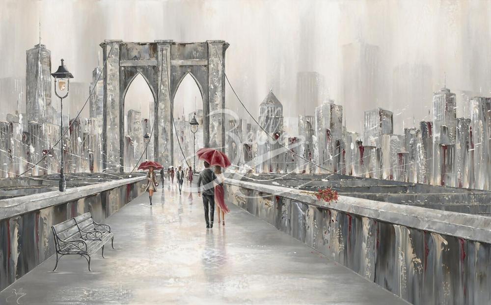 Roses, Brooklyn Bridge, Original Hand-Painted Canvas By Isabella Karolewicz-by-Isabella Karolewicz-original art-Gioia