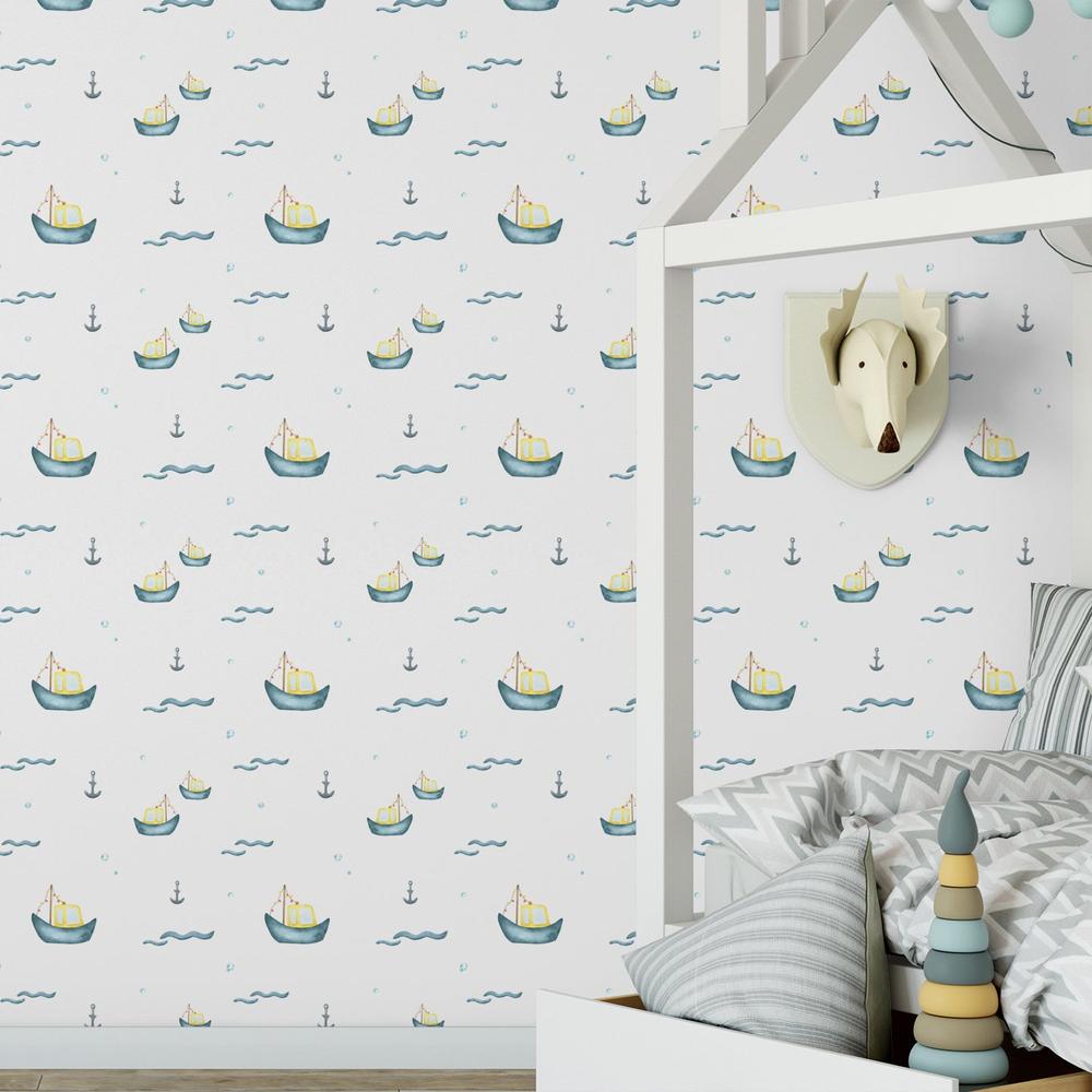 Sailboats And Coastal Waves-wallpaper-eco-friendly-easy-removal-Gioia Wall Art-2