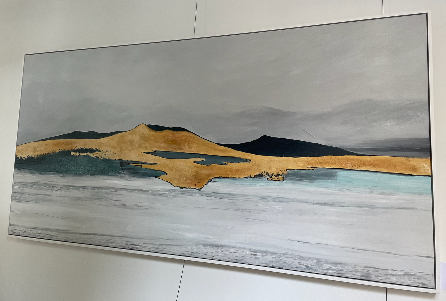 GOLD HORIZON , HAND-PAINTED WHITE FRAMED CANVAS 90x180cm