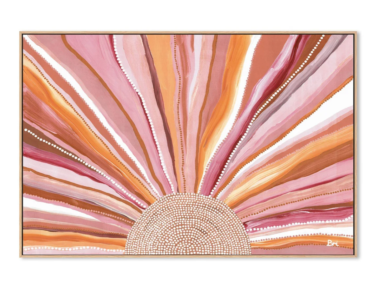 RISING SUN, BOLD EARTHY TONES , BY BRI CHELMAN OAK FRAMED CANVAS 70x100cm