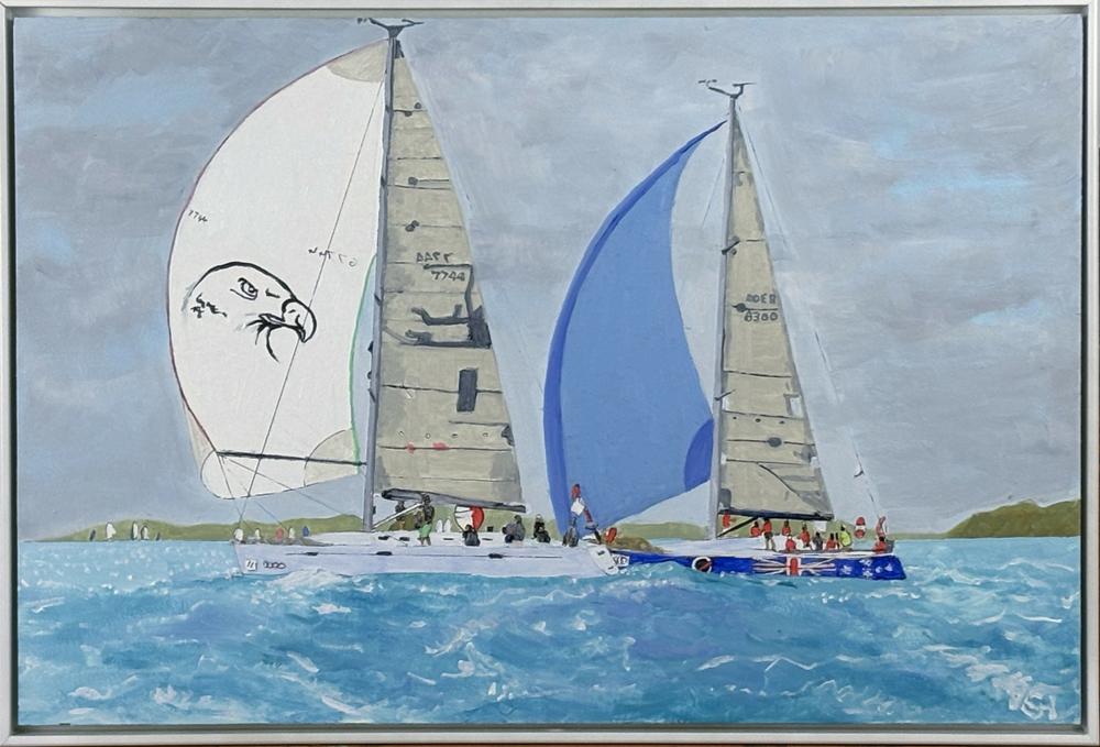 Sea Eagle and Secret Mens Business at Hamilton Island Race Week-by-Geoff Hargraves-original art-Gioia